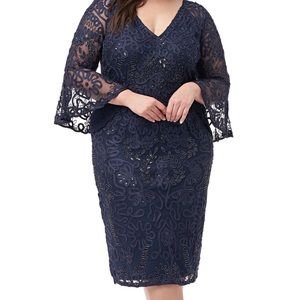Plus Size Women's Js Collections Bell Sleeve Mesh Shift Dress 16W